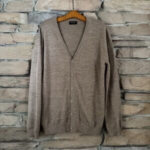Bruun & Stengade Mens Wool Blend V-Neck Cardigan Sweater Tan Large Copenhagen